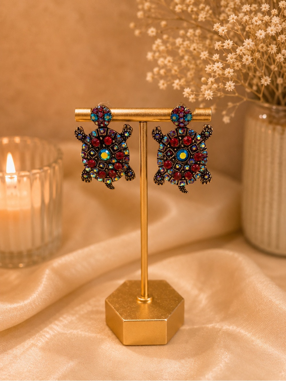 Multi-Color Turtle Statement Earrings - great quality